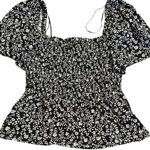 H&M Floral Black and White Women's Top